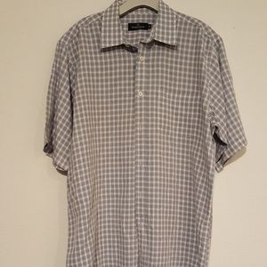 BUGATCHI UOMO SS BLUE & WHITE CHECKERED SHIRT